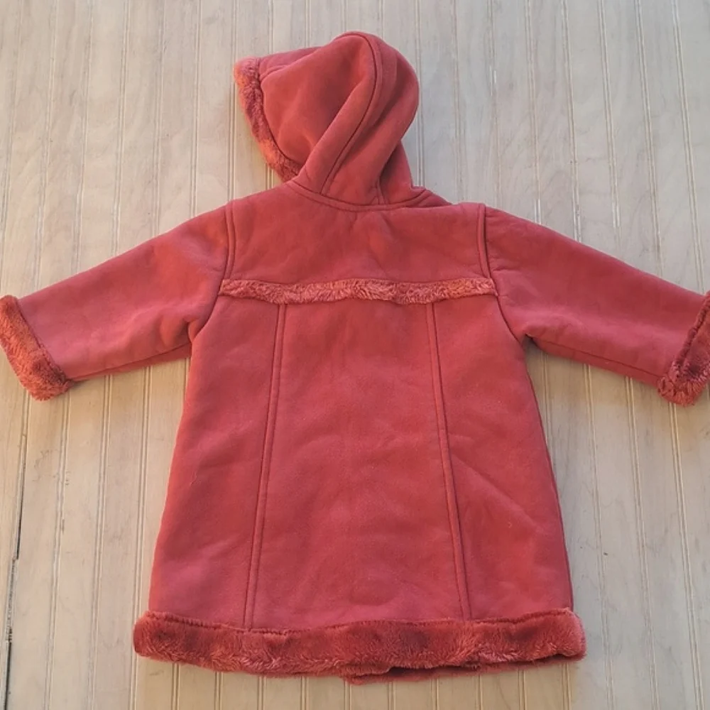 Vintage Baby Gap Red Hooded Faux Shearling Warm Dressy Long Coat 18-24m